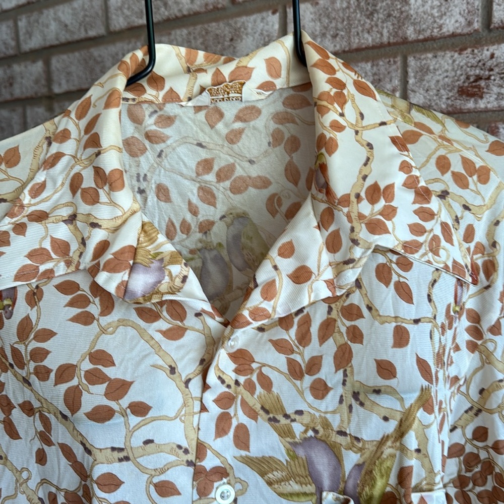 Vtg 70s disco shirt xl birds Acetate Nylon shirt
